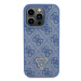 Guess hard silikonový obal iPhone 15 PRO 6.1" Blue Leather 4G Triangle Strass