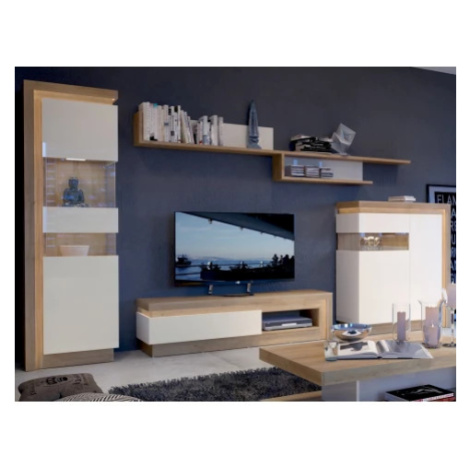 Obývací stěna Lyon, dub riviera/bílá lesk, s osvětlením Asko