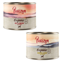 Purizon Organic výhodné balení 12 x 200 g - míchané balení: 6 x kuřecí s husou, 6 x hovězí s kuř