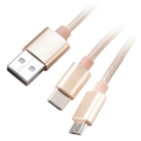 Akasa nabíjecí a synchronizační kabel 2v1 USB-A 2.0 - USB Micro-B, USB-C, opletený, 1.2m, zlatá