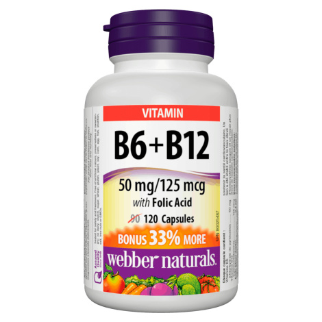 WEBBER NATURALS Vitamín B6 + B12 s kyselinou listovou 120 kapslí