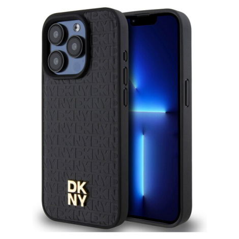 DKNY PU Leather Repeat Pattern Stack Logo Magsafe kryt iPhone 13 Pro černý