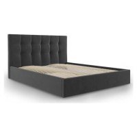 Tmavě šedá čalouněná dvoulůžková postel s úložným prostorem s roštem 160x200 cm Nerin – Mazzini 