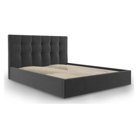 Tmavě šedá čalouněná dvoulůžková postel s úložným prostorem s roštem 160x200 cm Nerin – Mazzini  Mazzini Sofas