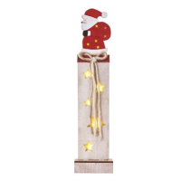 EMOS LED dekorace dřevěná – Santa, 46 cm, 2x AA, vnitřní, teplá bílá, časovač