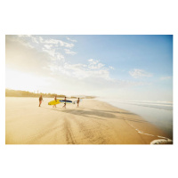 Fotografie Wide shot of family carrying surfboards, Thomas Barwick, 40x26.7 cm