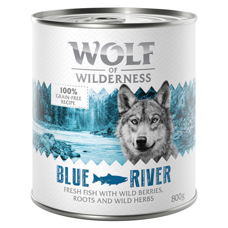 Výhodné balení: Wolf of Wilderness Adult 12 x 800 g - NOVÉ: Blue River - rybí