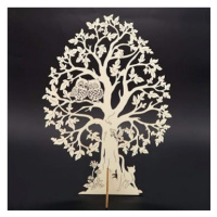 AMADEA Dřevěný 3D strom se sovami, přírodní, výška 28 cm