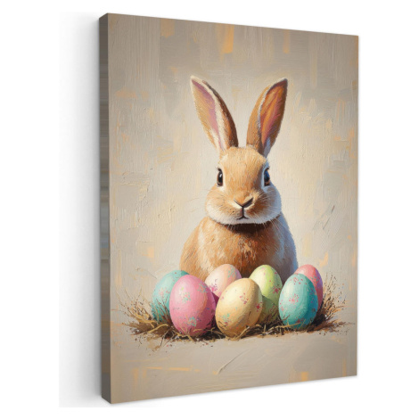 MuchoWow OBRAZ NA PLÁTNĚ Velikonoční zajíček - pastelové barvy - vajíčka 60x80 cm