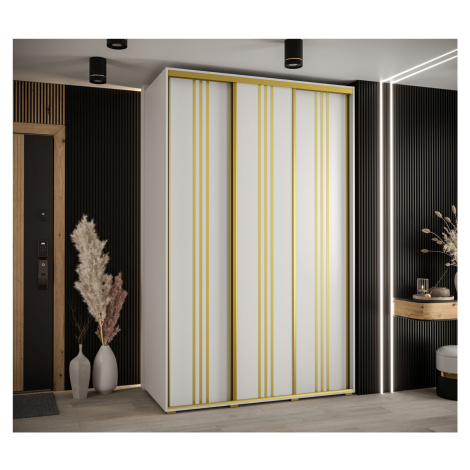 Šatní skříň YVONA 6 - 150/60 cm, bílá / zlatá
