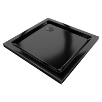 MEXEN/S Flat sprchová vanička čtvercová slim 80 x 80, černá + černý sifon 40708080B