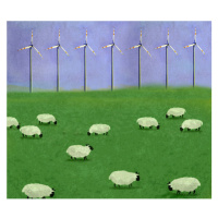 Ilustrace Illustration of flock of sheep grazing, Westend61, 40 × 34.8 cm