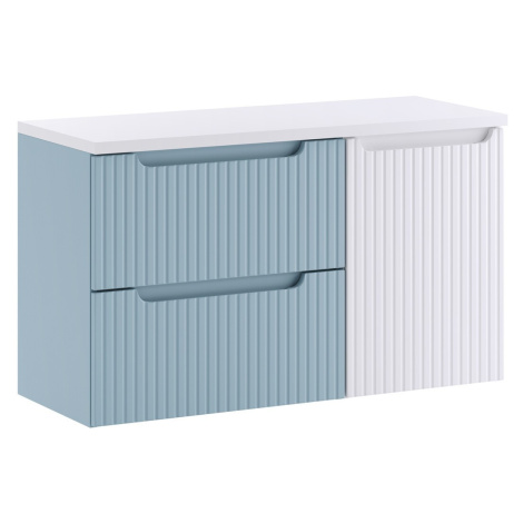 Comad Závěsná skříňka pod umyvadlo Nova Denim s deskou a košem na prádlo 100 cm modrá/bílá