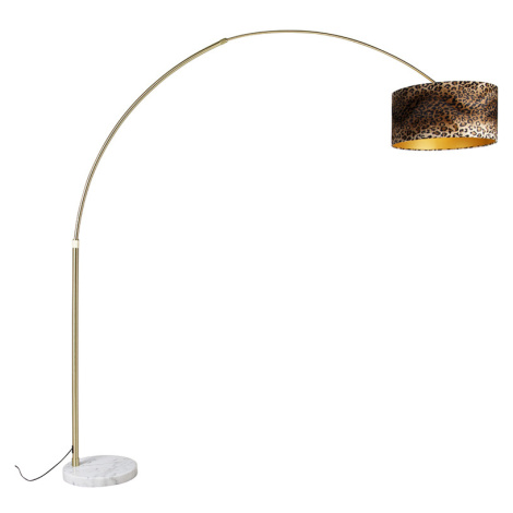 Oblouková lampa mosaz s odstínem bílé látky leopard 50 cm - XXL QAZQA