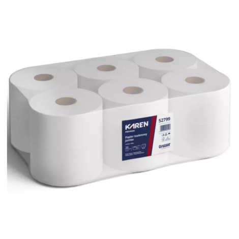 Toaletní papír Jumbo 190 KAREN/TISSUE, 12 rolí, 100 m, 2 vrs., bílý