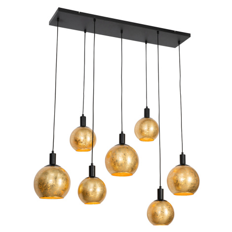 Designová závěsná lampa černá se zlatým sklem 7-světel - Bert QAZQA