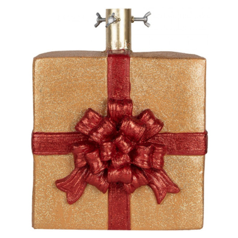 Stojan na vánoční stromeček zlatý dárek s červenou mašlí – 26x25x32 cm Clayre & Eef