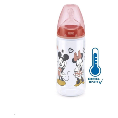 NUK - Kojenecká láhev na učení Disney Mickey s kontrolou teploty 300 ml červená