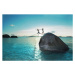 Umělecká fotografie Two kids holding hands jumping off rock into sea, Gary John Norman, (40 x 26