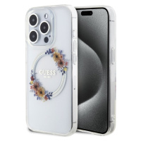 Guess PC/TPU Flowers Ring Glossy Logo MagSafe kryt iPhone 15 Pro čirý