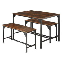Sestava stolu a laviček Bolton 2+1 Industrial tmavé dřevo