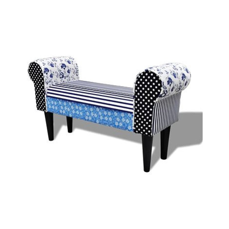 Patchworková lavice ve venkovském stylu, modro-bílá SHUMEE