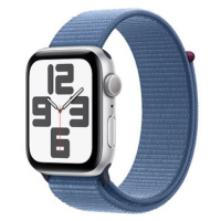 Apple Watch SE 44mm Stříbrný hliník s ledově modrým provlékacím sportovním řemínkem