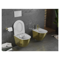 MEXEN Lena Závěsná WC mísa včetně sedátka s slow-slim, duroplast, bílá/zlatá se vzorem 30224008