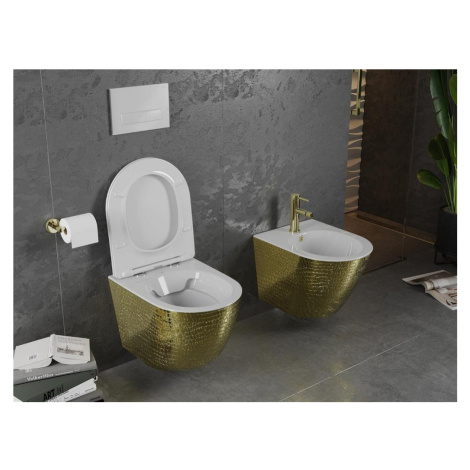 MEXEN Lena Závěsná WC mísa včetně sedátka s slow-slim, duroplast, bílá/zlatá se vzorem 30224008
