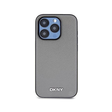 DKNY PU Leather Silver Metal Logo Magsafe Zadní Kryt pro iPhone 15 Pro Max Grey