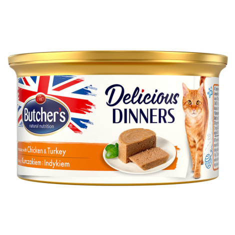 Butcher's Delicious Dinners pro kočky 24 × 85 g - kuřecí & krocan Butcher´s