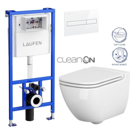 LAUFEN Rámový podomítkový modul CW1 SET s bílým tlačítkem + WC CERSANIT CLEANON CASPIA + SEDÁTKO