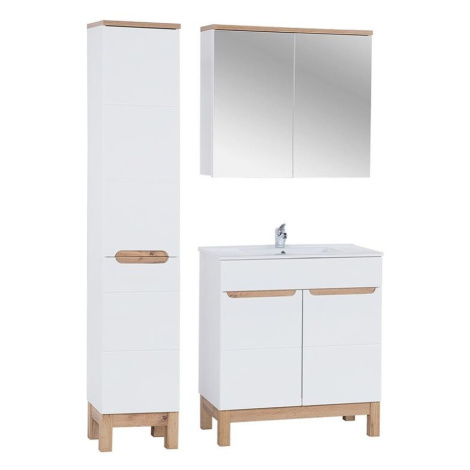 Comad Koupelnová sestava Bali 80 cm se skříňkami, zápustným umyvadlem a zrcadlem bílá/dub wotan