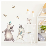 DEKORACJAN Samolepka na zeď - zvířátka - nosorožec, králík a myš Velikost: L