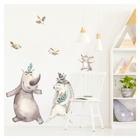 DEKORACJAN Samolepka na zeď - zvířátka - nosorožec, králík a myš Velikost: L