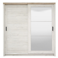 Šatní skříň s posuvnými dveřmi a zrcadlem henry - dub bílý/dub šedý