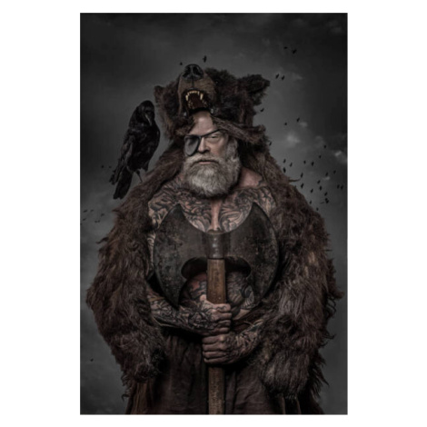 Umělecký tisk Viking warrior Odin man with crows, Lorado, (26.7 x 40 cm)