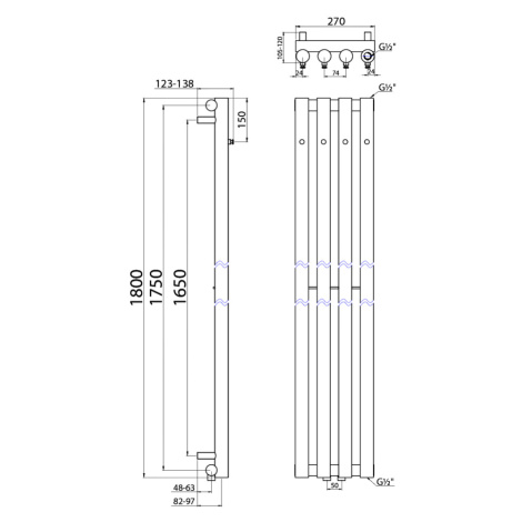 SAPHO PILON otopné těleso 270x1800, se čtyřmi háčky pro ručník, bílá mat IZ121T