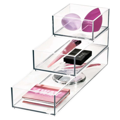 Koupelnové organizéry na kosmetiku z recyklovaného plastu v sadě 3 ks Stack & Slide – iDesign
