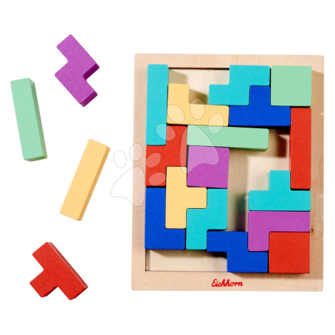 Dřevěná hra Tetris Games Shape Eichhorn 20 barevných kostek s podložkou