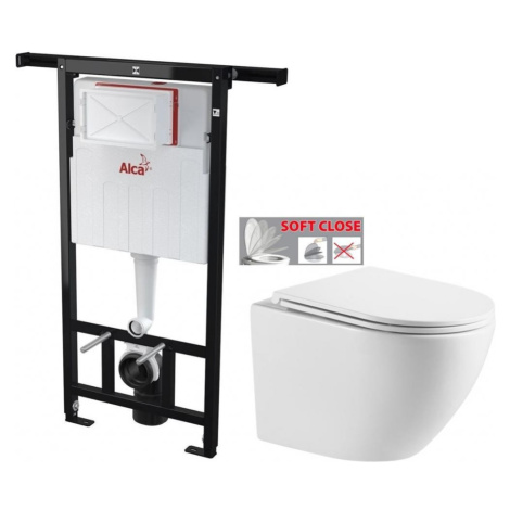 Předstěnový instalační systém bez tlačítka + WC INVENA LIMNOS /VÍROVÉ SPLACH/ WITH SOFT, včetně  Alcaplast