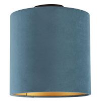 Stropní lampa s velurovým odstínem modrá se zlatem 25 cm - černá Combi