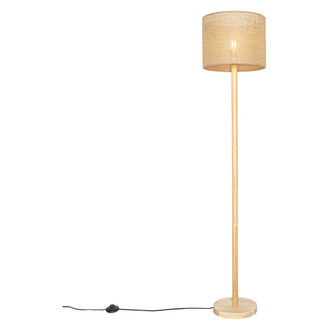 Venkovská stojací lampa dřevěná s lněným stínidlem natural 32 cm - Mels QAZQA