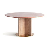 Estila Luxusní Art-deco kulatý jídelní stůl Caya s povrchovou terrazzo deskou s podstavou z dubo