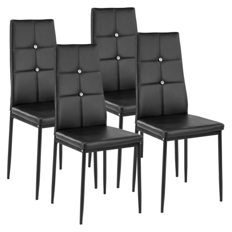 tectake 402545 4 jídelní židle, ozdobné kamínky - černá - černá