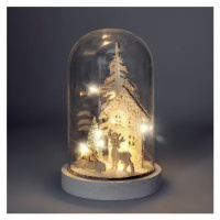 Solight LED vánoční Zasněžený domek, bílá, 18cm, 10x LED, 2x AA