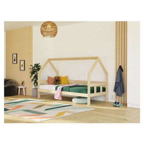 Benlemi Dětská postel domeček FENCE 2v1 ze dřeva se zábranou Zvolte barvu: Nelakovaná, Zvolte ro