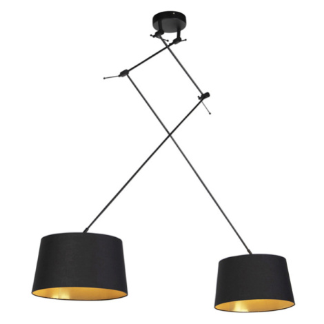 Závěsná lampa s bavlněnými odstíny černé se zlatem 35 cm - Blitz II černá QAZQA