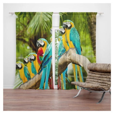 Závěs Papoušci na větvi: 2ks 140x250cm