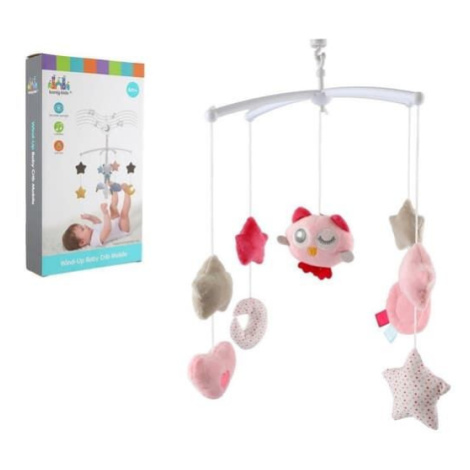 Teddies Kolotoč se sovičkou nad postýlku plast s natahovacím hrajícím strojkem růžový v krabici 